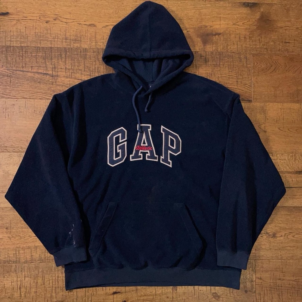 Gap Fleece Hoodie Mens XL Navy Blue Vintage 90s Streetwear Embroidered Logo